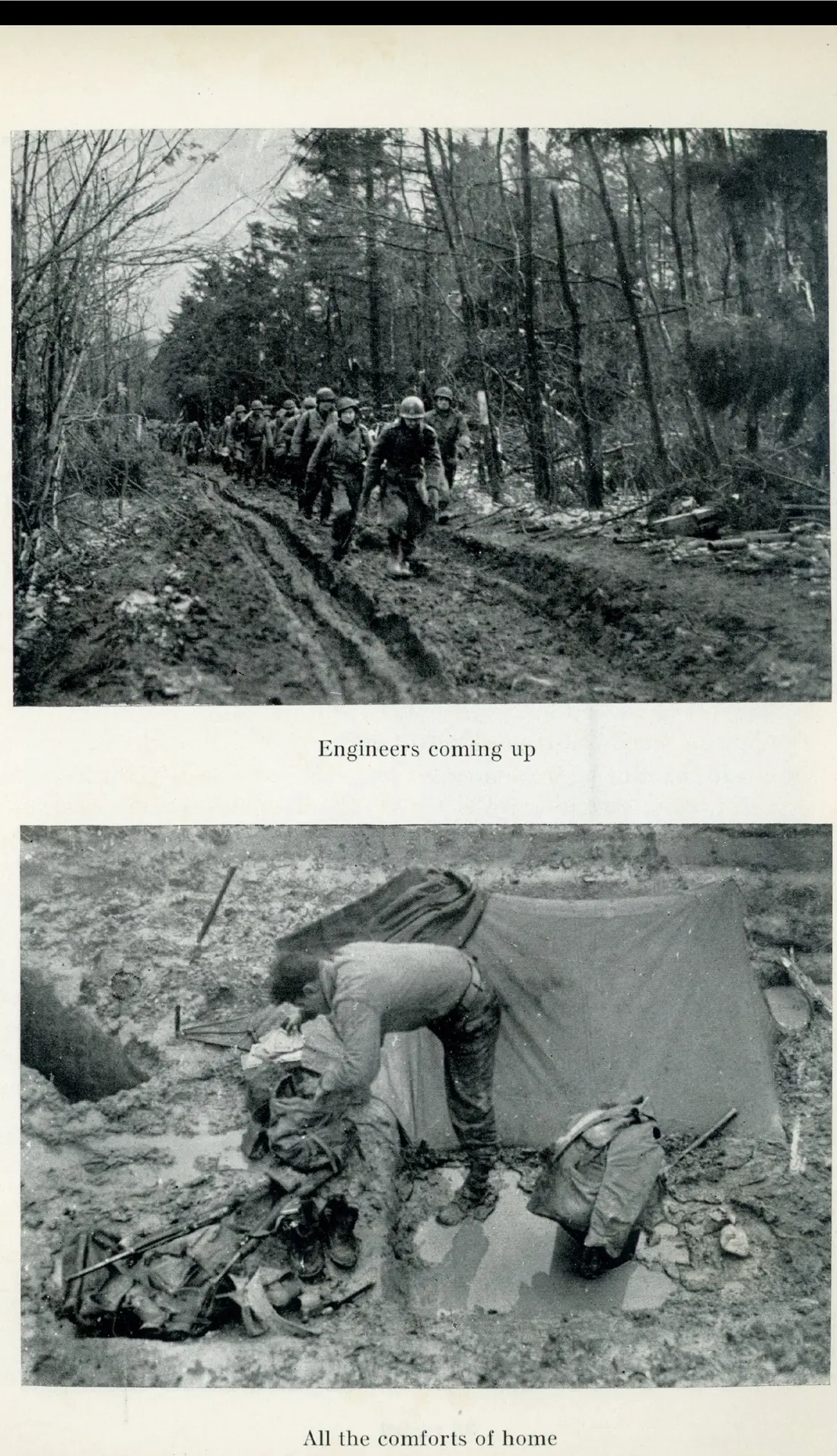 A file of engineers walking up a muddy track