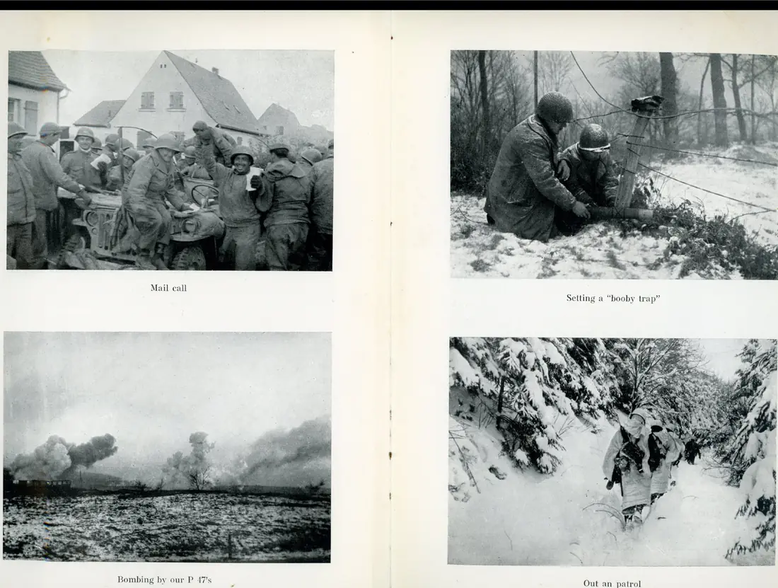 Soldiers crowded around to receive mail in a snowy village