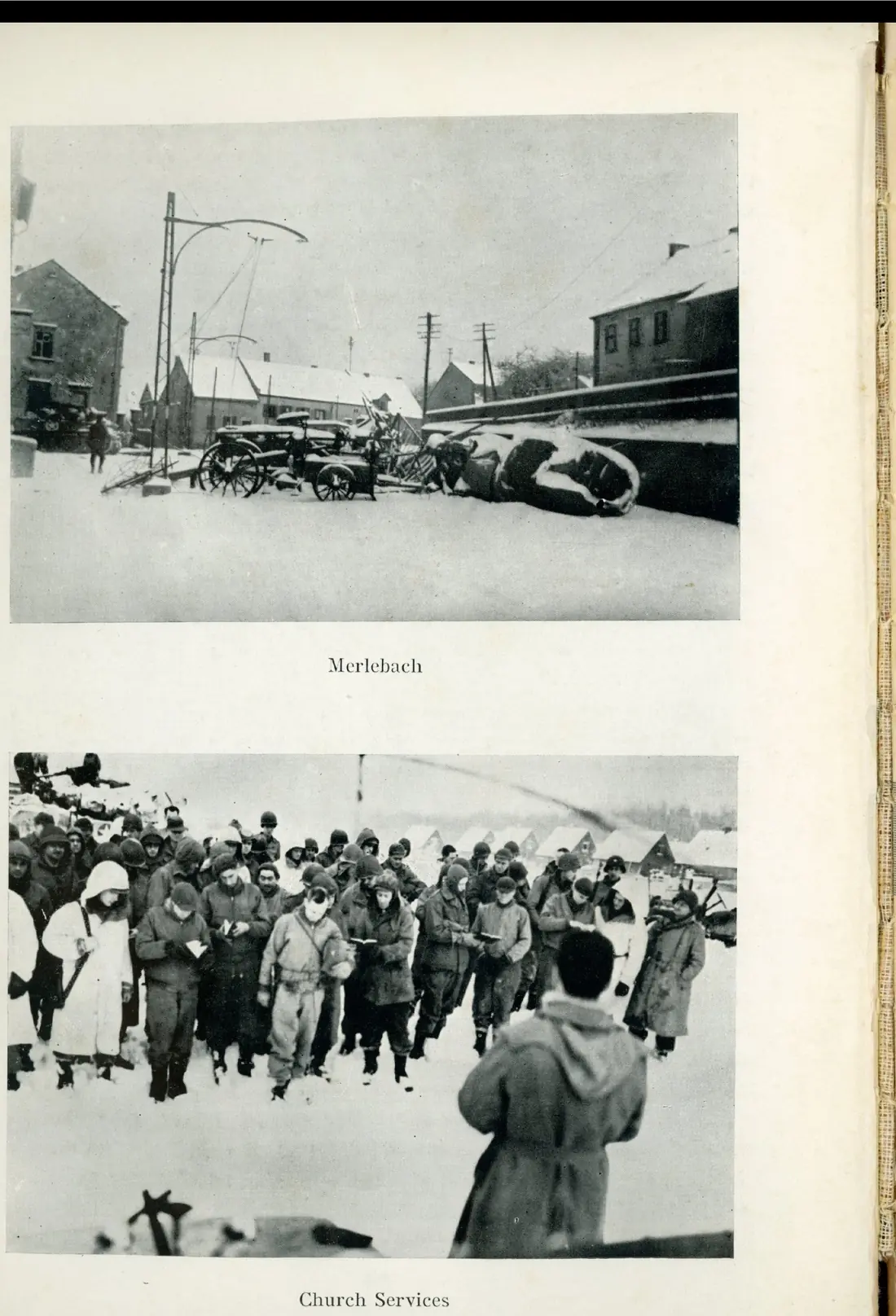 Vehicles and troops in the snow at Merlebach